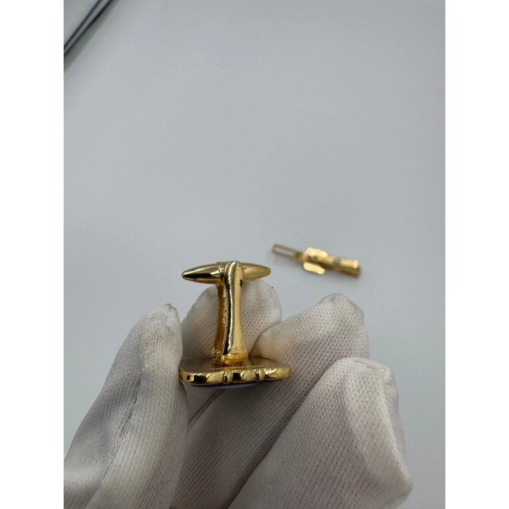 Wedgwood Cufflinks and Tie Clip‎ Set Blue Jasperware Ship Nautical Vintage